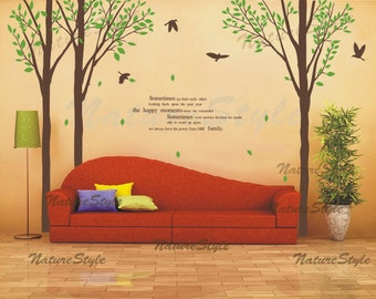 wall decal tree wall decal nursery wall decal baby wall decal birds nursery decal tree letters-3 Birch Tree with Flying Birds and Letters