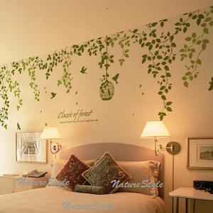 vine wall decal Sticker decal nursery decal birds decal baby children - Beautiful Flowers with Flying Birds and Birdscage