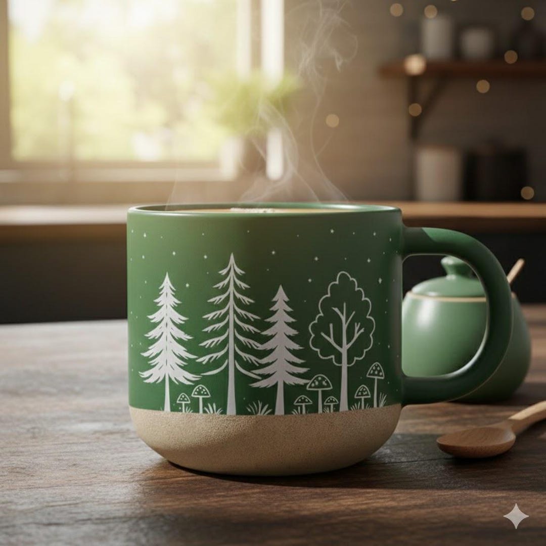 Nordic Forest Mug, Minimalist Nature Coffee Mug, Woodland Tree Ceramic ...