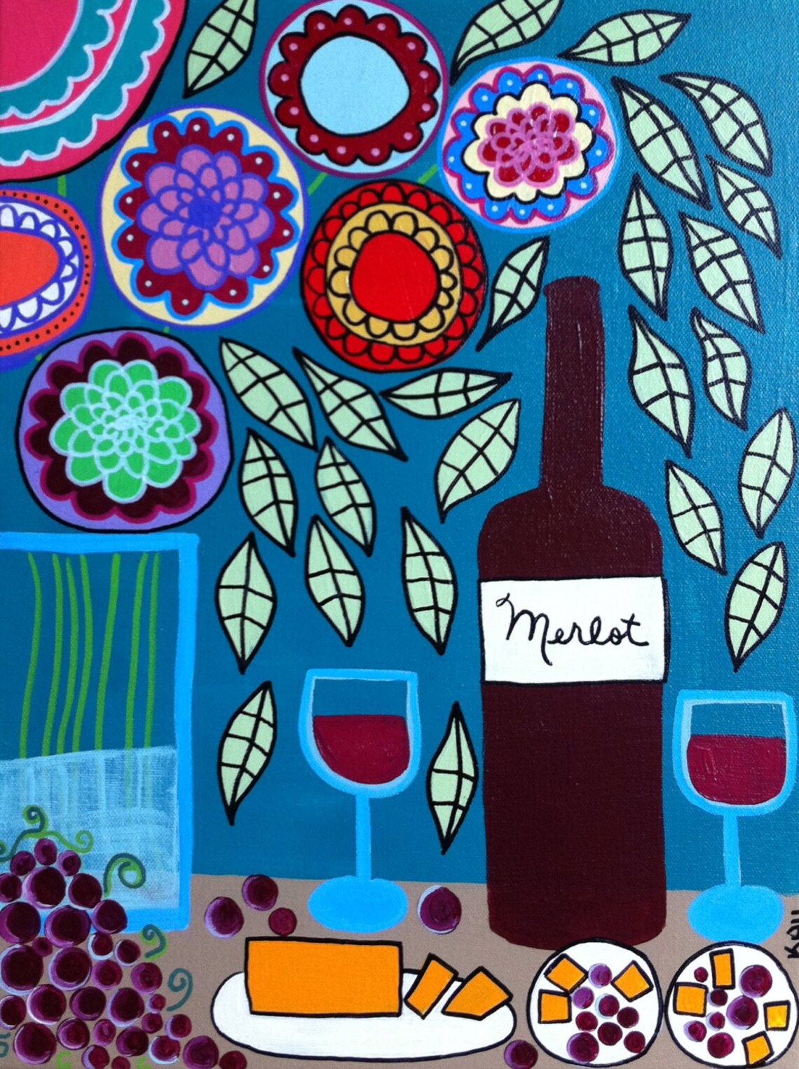 Kerri Ambrosino Mexican Folk Art PRINT Red Wine Merlot Cheese Etsy