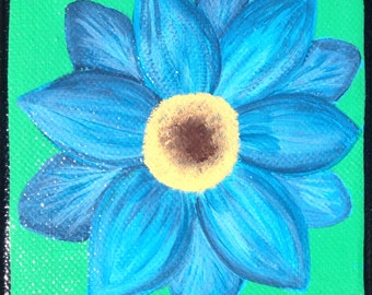 Kerri Ambrosino Art NEEDLEPOINT Mexican Folk Art Gerber Daisy Blue Flower Modern Pop Art