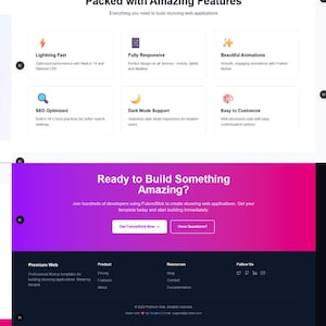 Może przedstawiać: Projekt strony internetowej dla rozwiązań web premium. Projekt charakteryzuje się przejrzystym układem z fioletowo-białą kolorystyką. Zawiera sekcje dotyczące funkcji, cen i referencji użytkowników.