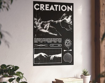 Creation of Adam Brutalist Poster, Michelangelo Renaissance Wall Art, Dark Aesthetic Print, Sistine Chapel Room Decor, Classical Art Gift,