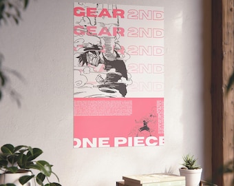 Monkey D. Luffy Gear 2 Poster, One Piece Anime Wall Art, Red Aura Action Print, Shonen Manga Decor, Pirate King Aesthetic Room Setup Gift
