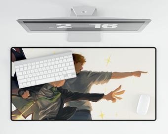 Mob & Reigen Mob Psycho 100 Mouse Pad, Anime Mentor Duo Desk Mat, Psychic Power Manga Gaming Mousepad, Aesthetic Otaku Setup Decor