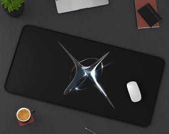 Chrome Star Extended Gaming Mousepad - Dark Luxury Aesthetic Desk Mat, 3D Metallic Design, Minimalist Desk Setup, Futuristic Gamer Gift