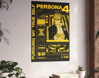Persona 4 Poster, Investigation Team Anime Wall Art, Yellow Aesthetic JRPG Print, Stylish Gaming Room Decor, Otaku Gift for Fans