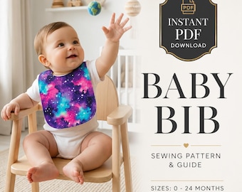 Patrón de costura para babero de bebé / Ideal para principiantes. Tallas de 0 a 24 meses (Descarga en PDF)