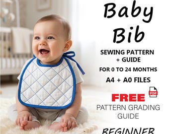 Baby Bib Sewing Pattern | Quilted PDF Pattern for Beginners | DIY Newborn to Toddler Bib | Instant Download | Baby Shower Gift