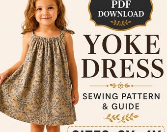 Patrón de costura en PDF para vestido con canesú / Patrón de vestido para niñas pequeñas (tallas 2T-6T) / Patrón de vestido de verano para niñas / Vestido de verano estilo cottagecore para niños