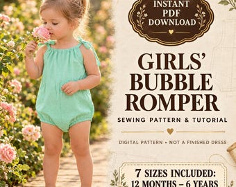 Girls Bubble Romper Sewing Pattern PDF | Baby and Toddler Sunsuit Pattern 12M - 6 Years | Beginner PDF Pattern & Tutorial Instant Download