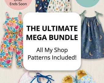Paquete completo de patrones de costura para tienda, patrones de ropa para bebé en PDF, patrones de costura para niños pequeños, vestidos, monos, pantalones, baberos y zapatos para bebé, guía para principiantes en PDF.