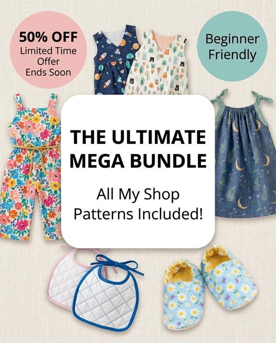 Whole Shop Sewing Pattern Bundle, Baby Clothes Pattern PDF, Toddler Sewing Patterns, Dress Romper Pants Bib Baby Shoes, Beginner PDF Guide