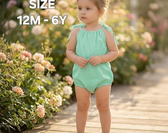 Patrón de costura de mono de burbujas en PDF para niñas / Traje de sol con tirantes anudados Descarga digital