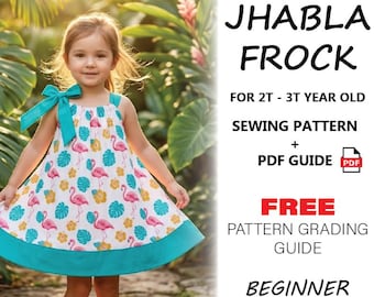 Patrón de costura para vestido de niña / Vestido para niña pequeña en PDF / Vestido de verano para principiantes / Tutorial para vestido con lazo / Descarga instantánea