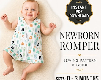 Patrón de costura para pelele de recién nacido / Ropa de bebé de 0 a 3 meses (Descarga en PDF)