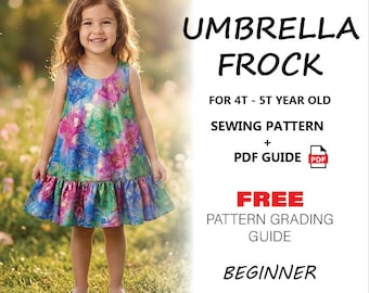 Patrón de costura para vestido de niña / Vestido paraguas para niña pequeña en PDF / Tutorial para principiantes sobre vestido con volantes para niños / Descarga instantánea Talla 4-5 años