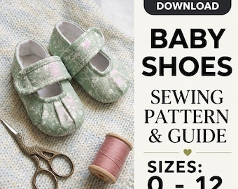 Patrón de costura para zapatos tipo Mary Jane para bebé / Botines plisados ​​para bebé (0-12 meses)