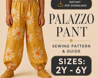 Patrón de costura para pantalones palazzo infantiles / Pantalones de pierna ancha en PDF (descarga digital)