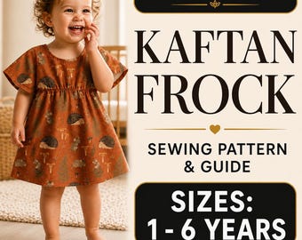 Patrón de costura de vestido caftán para niña pequeña / Patrón de vestido en PDF para principiantes / Conjunto imprimible para bebé niña