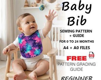 Baby Bib Sewing Pattern PDF | Beginner Friendly 0-24m | Newborn Bib Pattern | DIY Baby Shower Gift | Instant Download A4 A0
