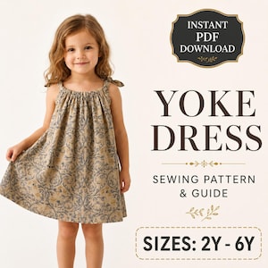 Patrón de costura en PDF para vestido con canesú / Patrón de vestido para niñas pequeñas (tallas 2T-6T) / Patrón de vestido de verano para niñas / Vestido de verano estilo cottagecore para niños