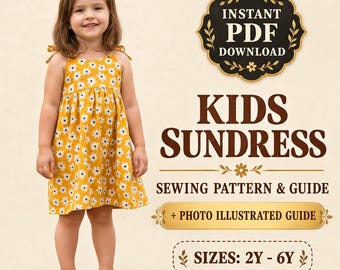 Girls Gathered Sundress PDF Sewing Pattern, Beginner Sleeveless Kids Dress (Ages 2-6)