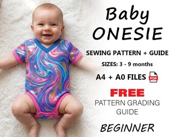 Baby Onesie Sewing Pattern PDF | Short Sleeve Infant Bodysuit | Easy Snap Up Romper Pattern for Beginners | Digital Download