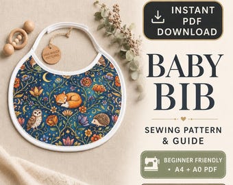 Patrón de costura para babero de bebé / Babero con lazo, ideal para principiantes (0-24 meses) (Descarga instantánea)