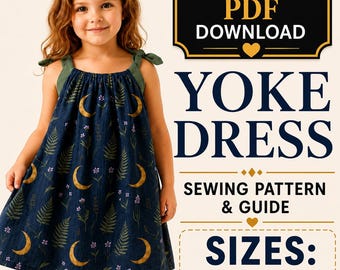 Patrón de costura para vestido infantil estilo cottagecore con canesú, tallas 2T-6T, apto para principiantes (descarga en PDF)