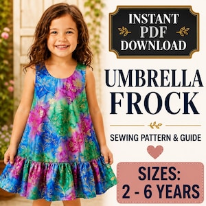 Girls Dress Sewing Pattern | Toddler Umbrella Frock PDF | Beginner Friendly Kids Ruffle Dress Tutorial | Instant Download Size 2-6 Years