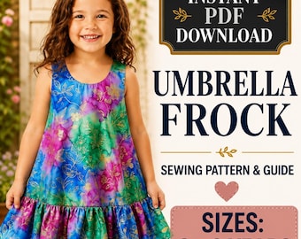 Patrón de costura para vestido de niña / Vestido paraguas para niña pequeña en PDF / Tutorial para principiantes sobre vestido con volantes para niños / Descarga instantánea Tallas de 2 a 6 años