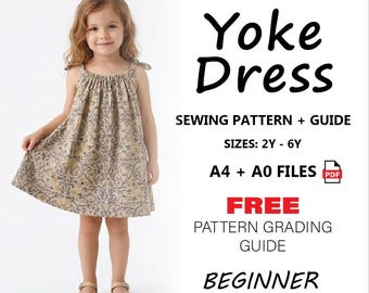 Patrón de costura en PDF para vestido con canesú / Patrón de vestido para niñas pequeñas (tallas 2T-6T) / Patrón de vestido de verano para niñas / Vestido de verano estilo cottagecore para niños