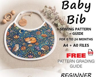 Baby Bib PDF Sewing Pattern | Beginner Friendly DIY Tie Bib | Newborn to Toddler 0-24m | Baby Shower Gift | Instant Download A4