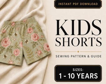 Patrón de costura para pantalones cortos infantiles, tipo jersey para bebés, edades de 1 a 10 años, tutorial en PDF (tamaño carta estadounidense)