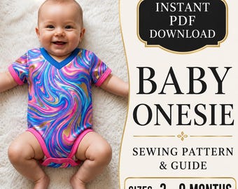 Patrón de costura para body de bebé con cuello en V (3-9 meses) (Descarga en PDF)