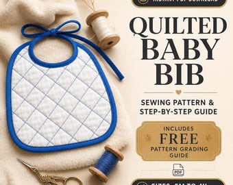 Patrón de costura para babero acolchado para bebé / Lazos DIY para principiantes (Descarga digital)