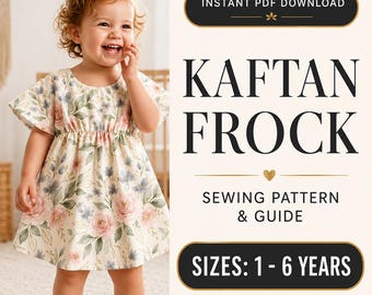 Patrón de costura de vestido caftán para niña pequeña / Tutorial en PDF para vestido de niña (1-6 años)