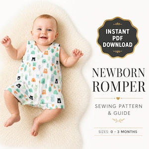 PDF Sewing Pattern for Romper, Overall Pattern, Beginner Pattern, Baby Romper, Boys & Girls Lovely Romper in sizes from Newborn to 3 Months