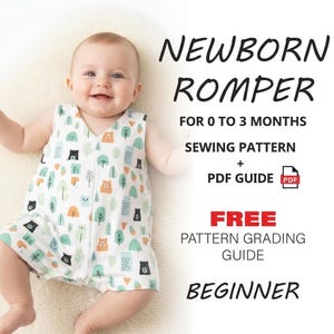 PDF Sewing Pattern for Romper, Overall Pattern, Beginner Pattern, Baby Romper, Boys & Girls Lovely Romper in sizes from Newborn to 3 Months