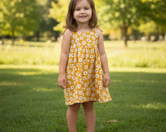 Patrón de costura en PDF para vestido de verano fruncido para niñas, vestido infantil sin mangas para principiantes (de 2 a 6 años).