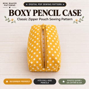 Boxy Pencil Case Sewing Pattern PDF | Beginner Zipper Pouch Pattern | Step by Step Photo Tutorial | Lined Pencil Pouch | Instant Download