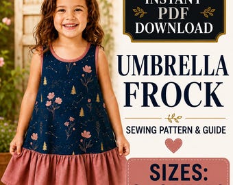 Patrón de costura en PDF para vestido de niña, patrón de vestido paraguas para niña pequeña, patrón de vestido de verano para niñas, tutorial de costura fácil para principiantes, tallas 2-6T