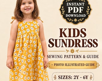 Girls Sundress Sewing Pattern PDF, Kids Summer Dress Pattern, Beginner-Friendly Tutorial, Sizes 2Y–6Y, A4 & US Letter