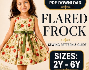 Patrón de costura en PDF para vestido de niña con vuelo / Vestido de verano fácil para niñas pequeñas con falda circular / Patrón de ropa infantil sin mangas para principiantes, tallas de 2 a 6 años