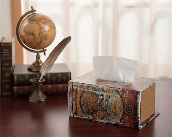 Retro European Tissue Box Holder | Rustic  Napkin Holder with Leather Design D31