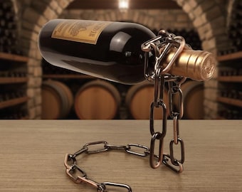 Rustic Metal Chain Wine Rack | Suspended Industrial Bottle Display D38