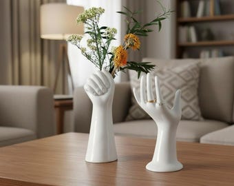 Handcrafted Ceramic Vase Ornament in the Shape of a Hand | Hand-Shaped Flower Pot Sculpture D6
