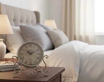 European Vintage Wrought Iron Desk Clock | Retro Silent Table Clock | Creative Living Room Decoration D22