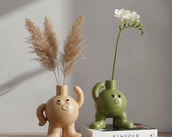 Ceramic Art Vase with Large Feet Design | Decorative Art Ornament | Artistic Flower Pot D8